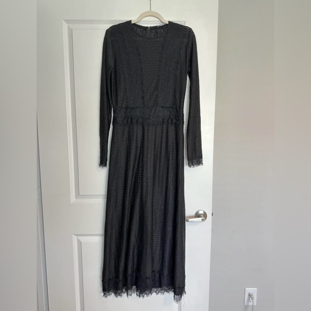 Zara Black Maxi Long Sleeve Lace Dress